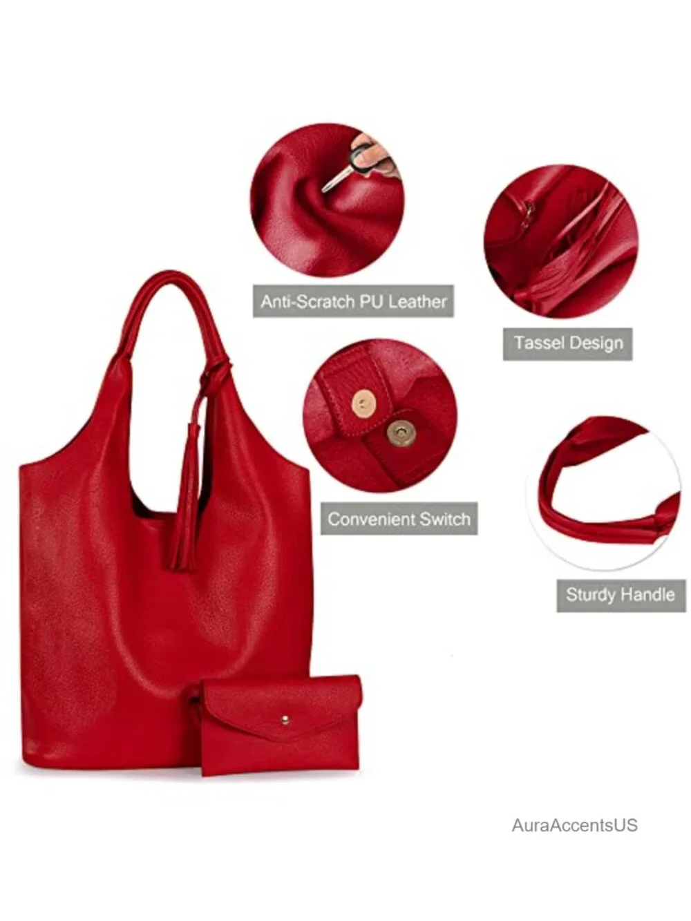 Slouchy Hobo Bag for Women Soft Vegan Leather Shoulder Purse with Tassel